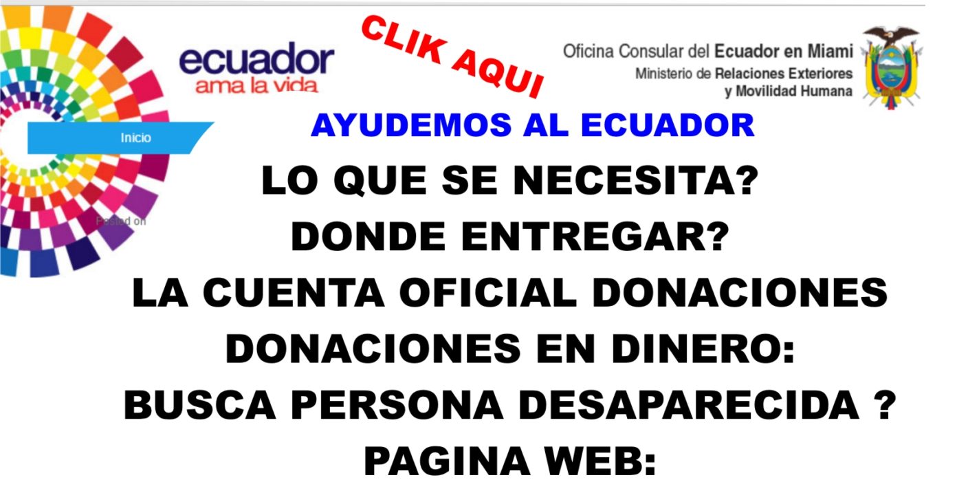 Consulado Ecuador, donde donar, páginas web, Link directos aquí. El